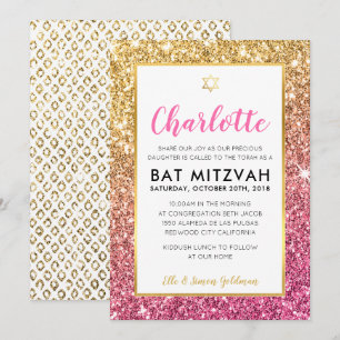 Invitation cool bat mitzvah luxe rose or parties scintillant 