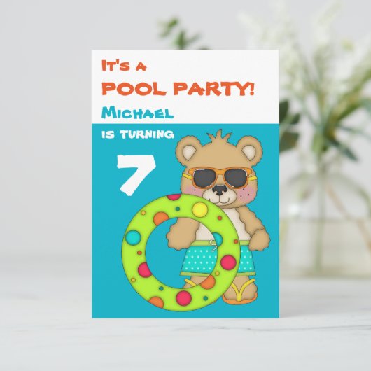 Invitation Cool Beach Bear Pool (Debout devant)