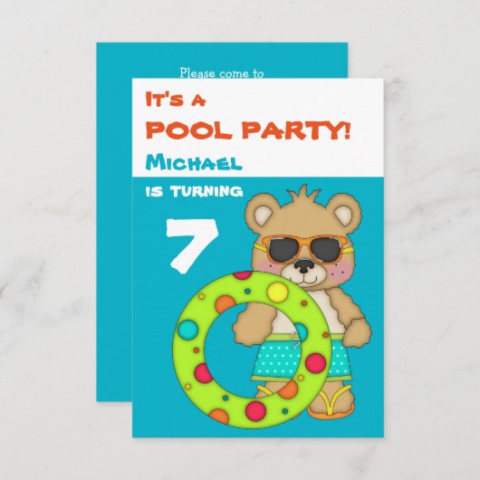 Invitation Cool Beach Bear Pool (Devant / Derrière)