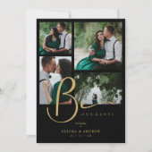 Invitation Cool Black Trendy 4 Multi Photos Collage Wedding (Devant)