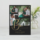 Invitation Cool Black Trendy 4 Multi Photos Collage Wedding (Debout devant)