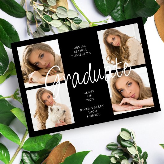 Invitation Cool Black Trendy Collage Graduate 4 Multi Photos