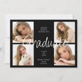 Invitation Cool Black Trendy Collage Graduate 4 Multi Photos (Devant)