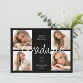Invitation Cool Black Trendy Collage Graduate 4 Multi Photos (Debout devant)