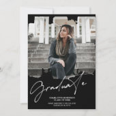 Invitation Cool blanc Noir script de graduation photo graduat (Devant)