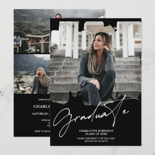 Invitation Cool blanc Noir script de graduation photo graduat