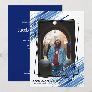 Invitation Cool Bleu Abstrait Photo Graduation