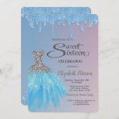 Invitation Cool Bleu Parties scintillant , Robe Bleue Douce 1 (Devant / Derrière)