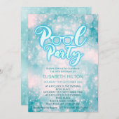 Invitation Cool bleu script pool fête bokee anniversaire (Devant / Derrière)