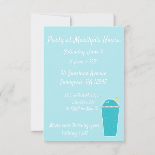 Invitation Cool Blue Drink Décontracté Summer Party Invitatio (Dos)