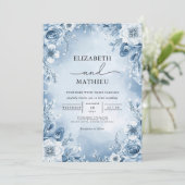 Invitation Cool Blue Floral Mariage (Debout devant)
