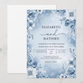 Invitation Cool Blue Floral Mariage (Devant / Derrière)