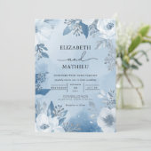 Invitation Cool Blue Frost Floral Winter Wedding (Debout devant)