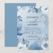 Invitation Cool Blue Frost Floral Winter Wedding (Devant / Derrière)