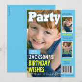 Invitation Cool Blue Magazine Couverture 3 Photos Fête d'anni (Devant / Derrière)
