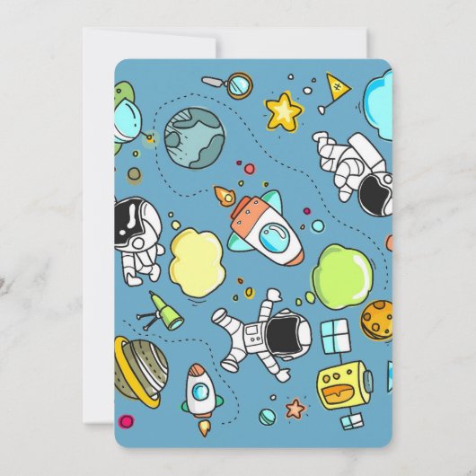 Invitation Cool Blue Red Space Navire Décollage Anniversaire (Dos)