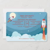 Invitation Cool Blue Red Space Navire Décollage Anniversaire (Devant)