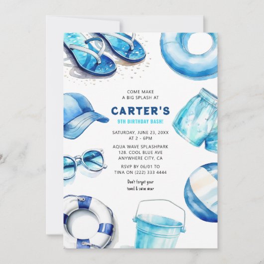 Invitation Cool Blue Summer Boys Anniversaire (Devant)
