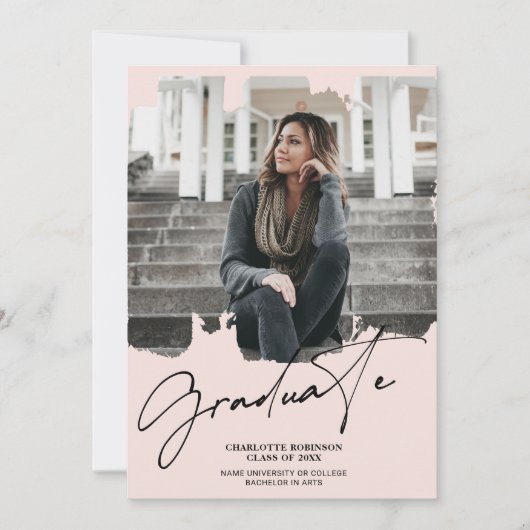 Invitation Cool blush rose script de diplôme de deuxième cycl (Devant)