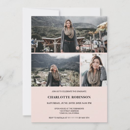 Invitation Cool blush rose script de diplôme de deuxième cycl (Dos)