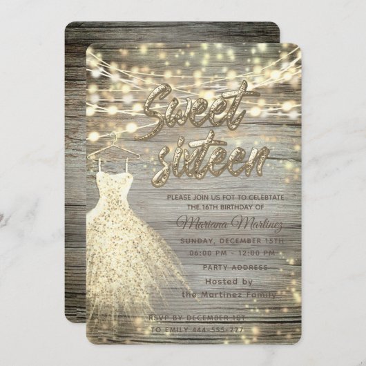 Invitation Cool bois élégant String lumières or brillant (Devant / Derrière)