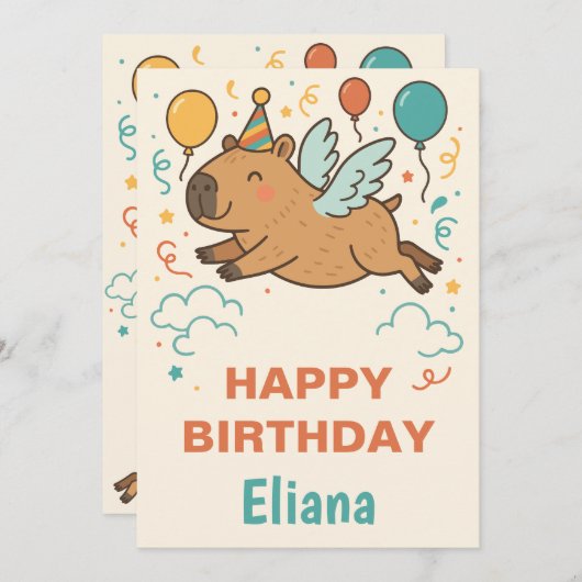 Invitation cool Capybara pour les garçons et les filles heure (Devant / Derrière)