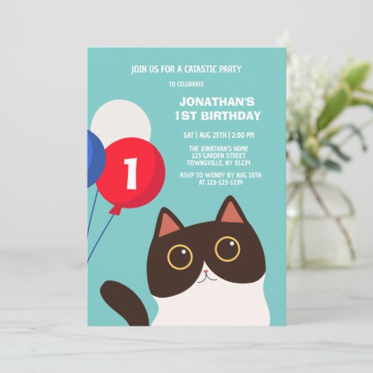 Invitation Cool Cat Catastic Party Balloon Anniversaire de en (Debout devant)