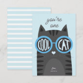 Invitation Cool Cat Grey Saint Valentin Card_blue (Devant / Derrière)
