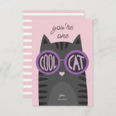 Invitation Cool Cat Grey Saint Valentin Card_Purple (Devant / Derrière)