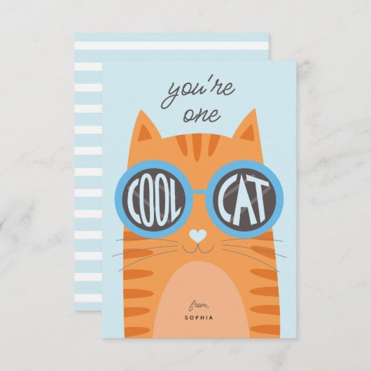 Invitation Cool Chat Orange Saint Valentin Card_blue (Devant / Derrière)