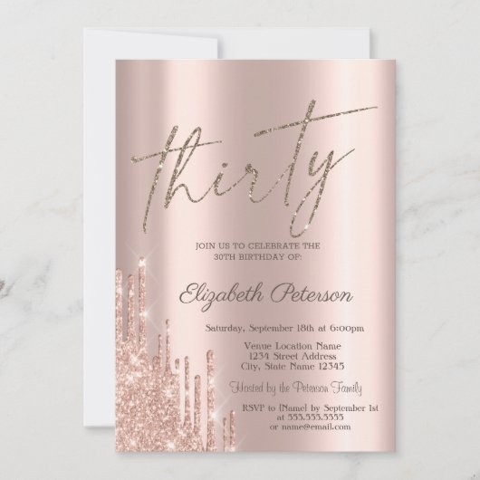 Invitation Cool Chic Parties scintillant Drips Rose Gold 30e  (Devant)