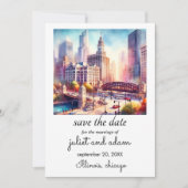 Invitation Cool chicago mariage skyline enregistrer la date (Devant)
