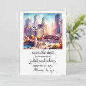 Invitation Cool chicago mariage skyline enregistrer la date (Debout devant)