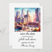 Invitation Cool chicago mariage skyline enregistrer la date (Devant / Derrière)