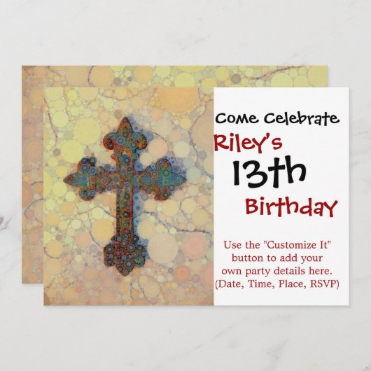 Invitation Cool Christian Cross Cercle Mosaic Motif (Devant / Derrière)