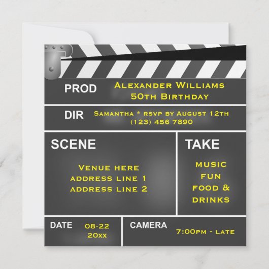 Invitation Cool Clapper Board 50e anniversaire (Devant)