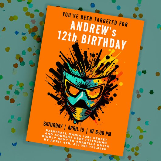 Invitation Cool Colorful Paintball Splatter Orange Party