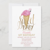 Invitation Cool Crème de glace Flamant rose rose rayé Anniver (Devant)