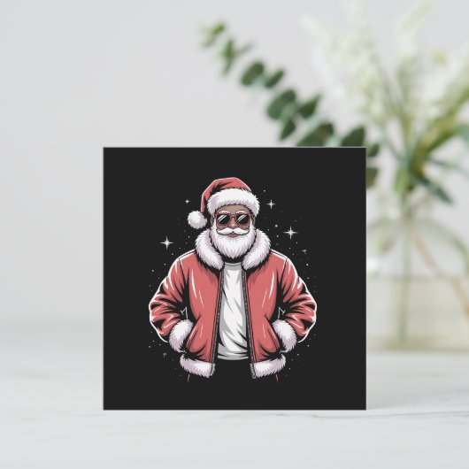 Invitation Cool de pyjama de Noël afro-américain Père Noël No (Debout devant)