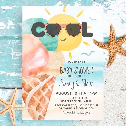 Invitation Cool d'été | Baby shower Tropical Beach Ice Cream