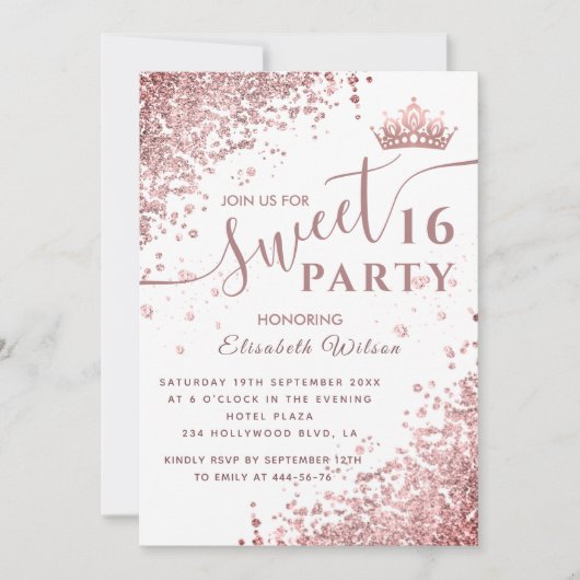 Invitation Cool diamant parties scintillant rose or tiara dou (Devant)