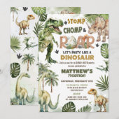 Invitation Cool Dinosaures Jurassique Verdure Roarsome Annive (Devant / Derrière)