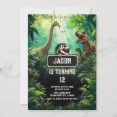 Invitation Cool Dinosaurs World Jurassic Greenery Birthday (Devant)