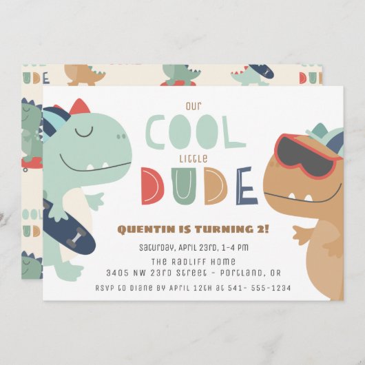 Invitation Cool Dude Dinosaur Boys fête d'anniversaire (Devant / Derrière)