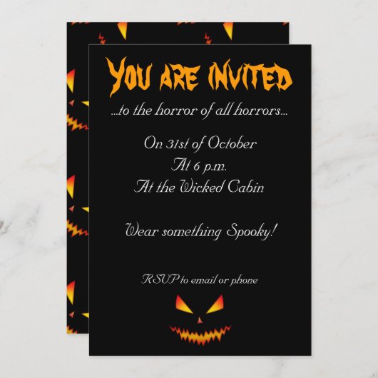 Invitation Cool effrayant Jack O'Lantern face Halloween Invit (Devant / Derrière)