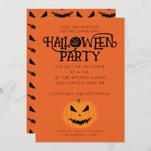 Invitation Cool effrayant Jack O'Lantern Halloween noir orang (Devant / Derrière)