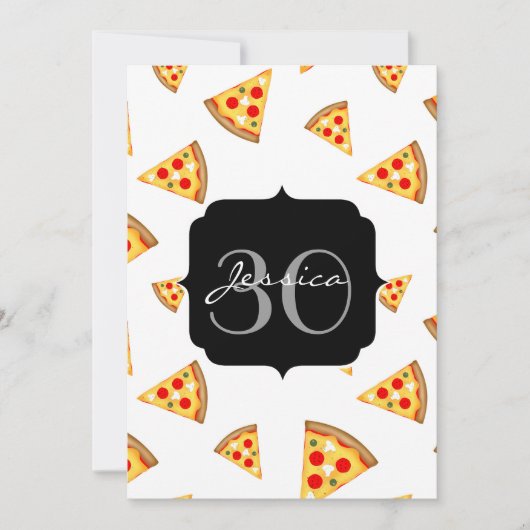 Invitation Cool et fun pizza tranches motif Monogram blanc (Devant)