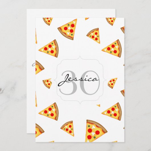 Invitation Cool et fun pizza tranches motif Monogram blanc (Devant / Derrière)
