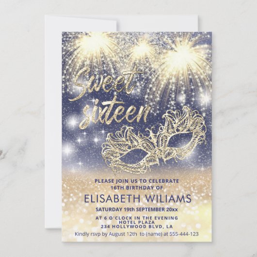 Invitation Cool feu d'artifice Masquerade charmant glittery o (Devant)