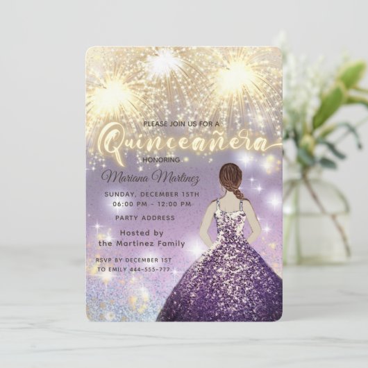 Invitation Cool feu d'artifice parties scintillant or brillan (Debout devant)